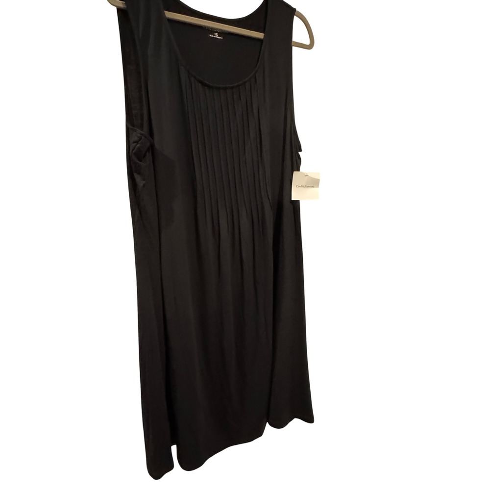 Croft Barrow NWT Sleeveless Pleated Front Dress Women 1X Black‎ Stretch Comfy